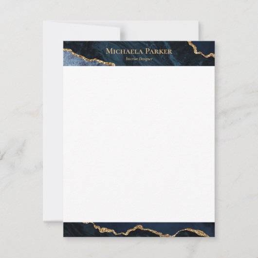 Modern Agate Navy Blue Gold Geode Notitiekaartje (Voorkant)