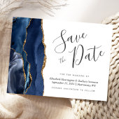 Modern Agate Navy Blue Gold Save the Date Aankondigingskaart