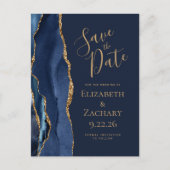 Modern Agate Navy Blue Gold Save the Date Aankondigingskaart (Voorkant)