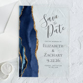 Modern Agate Navy Blue Gold Save the Date Kaart Acryl Uitnodigingen