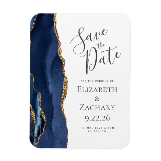 Modern Agate Navy Blue Gold Save the Date Magnet Magneet (Verticaal)
