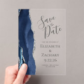 Modern Agate Navy Blue Silver Save the Date Acryl Uitnodigingen (Insitu (Draagbaar))