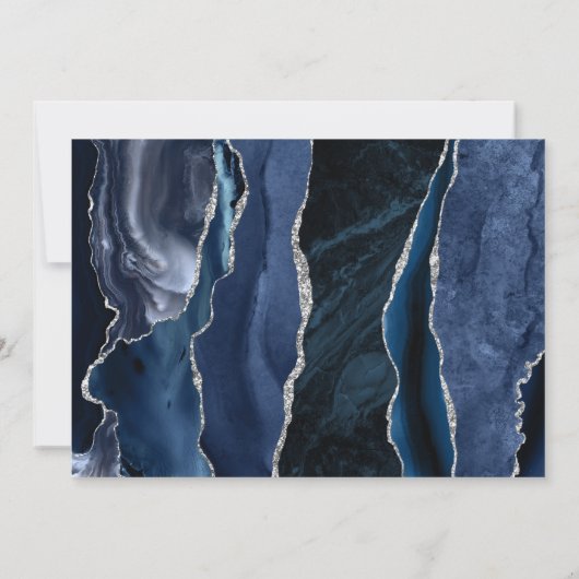 Modern Agate Navy Blue Silver Save the Date Kaart (Achterkant)