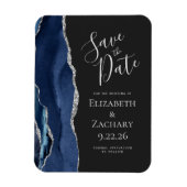 Modern Agate Navy Blue Silver Save the Date Magneet (Verticaal)