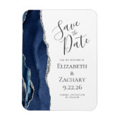 Modern Agate Navy Blue Silver Save the Date Magneet (Verticaal)