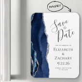 Modern Agate Navy Blue Silver Save the Date Magneet