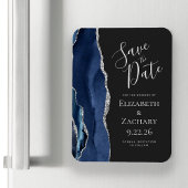 Modern Agate Navy Blue Silver Save the Date Magneet