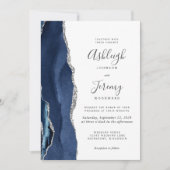 Modern Agate Navy Blue Silver Wedding Kaart (Voorkant)