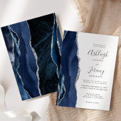 Modern Agate Navy Blue Silver Wedding Kaart