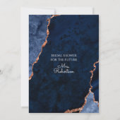 Modern Agate Navy Dusty Blue Roos Gold Bridal Invi Kaart (Achterkant)