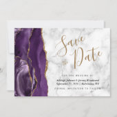 Modern Agate Paars Gold Marble Save the Date Kaart (Voorkant)