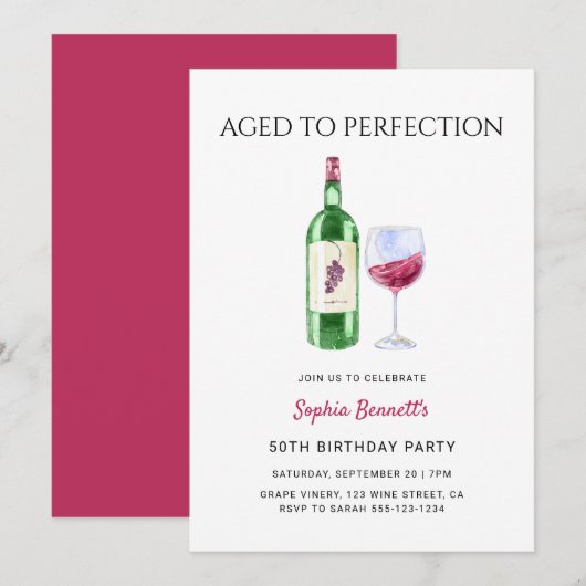 Modern Aged To Perfection Wine Birthday Party Kaart (Voorkant / Achterkant)