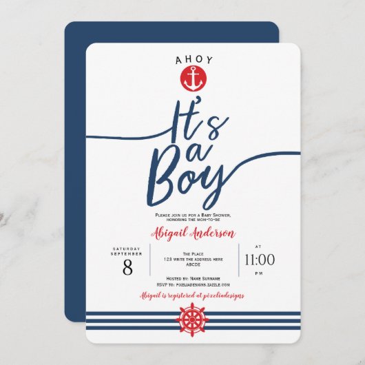 Modern, Ahoy, het is een Boy, Nautical, Baby Boy S Kaart (Voorkant / Achterkant)