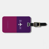 Modern Airplane Monogram donker-paarse en wijn Bagagelabel (Voorkant horizontaal)