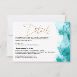 Modern Airy Blue Turquoise Gold Wedding Enclosure RSVP Kaartje