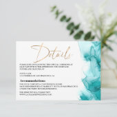 Modern Airy Blue Turquoise Gold Wedding Enclosure RSVP Kaartje (Staand voorkant)