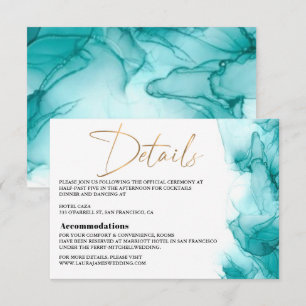 Modern Airy Blue Turquoise Gold Wedding Enclosure RSVP Kaartje