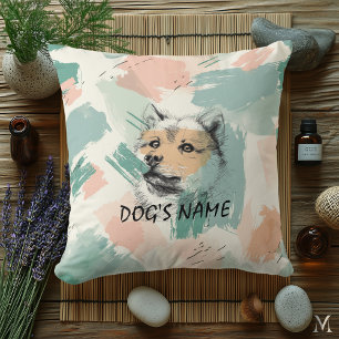 Modern Akita Inu-portret – Abstracte Pastel Kunst Kussen