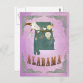 Modern  Alabama State Map- Druif Paarse Briefkaart (Voorkant / Achterkant)