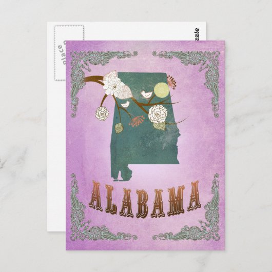 Modern  Alabama State Map- Druif Paarse Briefkaart (Voorkant / Achterkant)