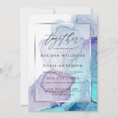 Modern Alcohol Ink Wedding Aqua Violet Uitnodiging (Voorkant)