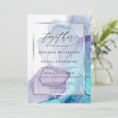 Modern Alcohol Ink Wedding Aqua Violet Uitnodiging (Staand voorkant)