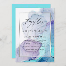 Modern Alcohol Ink Wedding Aqua Violet Uitnodiging