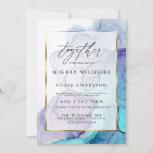 Modern Alcohol Ink Wedding Aqua Violet Uitnodiging (Voorkant)