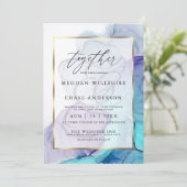 Modern Alcohol Ink Wedding Aqua Violet Uitnodiging (Staand voorkant)