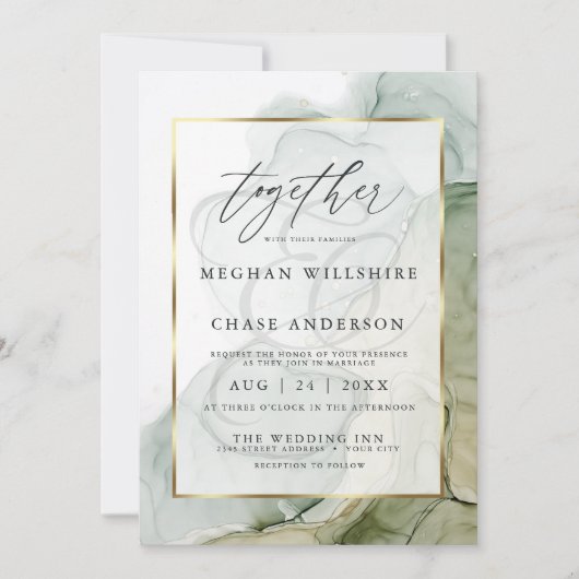 Modern Alcohol Ink Wedding Faded Sage Green Kaart (Voorkant)