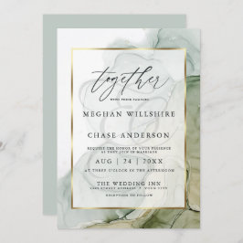 Modern Alcohol Ink Wedding Faded Sage Green Kaart