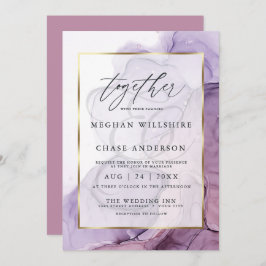 Modern Alcohol Ink Wedding Roos Plum Invitation Kaart