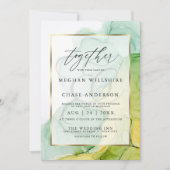 Modern Alcohol Ink Wedding Vibrant Greens and Gold Kaart (Voorkant)
