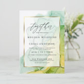 Modern Alcohol Ink Wedding Vibrant Greens and Gold Kaart (Staand voorkant)