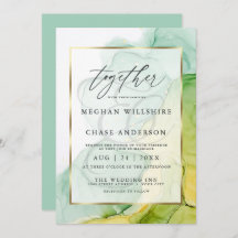 Modern Alcohol Ink Wedding Vibrant Greens and Gold