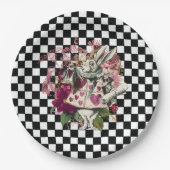 Modern Alice in Wonderland Konijn Zwart Wit Papieren Bordje (Voorkant)