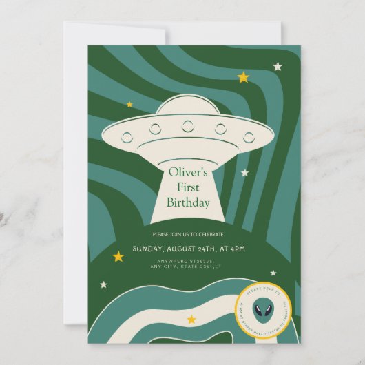 Modern alien 1st birthday  kaart (Voorkant)