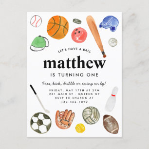 Modern All Star Sports Balls Team Kind Boy Verjaar Briefkaart