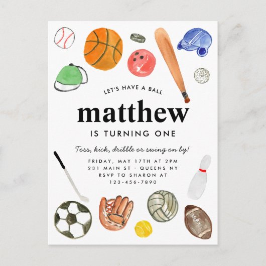 Modern All Star Sports Balls Team Kind Boy Verjaar Briefkaart (Voorkant)