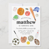 Modern All Star Sports Balls Team Kind Boy Verjaar Kaart (Voorkant)