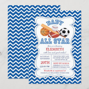 Modern All Star Sports Boys Baby shower Kaart