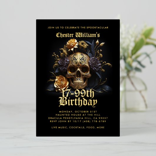 Modern Alle leeftijden 21-99e VERJAARDAG GOUDEN SC Folie Uitnodiging (Staand Voorkant)