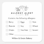 Modern Allergie Waarschuwing Kleine Bakkerij Vierkante Sticker (Voorkant)