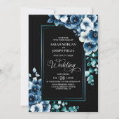 Modern alles in één blauwe bloemenbruiloft kaart (Voorkant)
