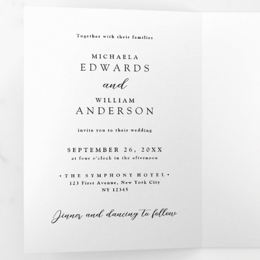 Modern alles-in-één details RSVP QR-code bruiloft Drieluik Uitnodiging (Binnenzijde eerst)