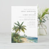 Modern alles in één Waterverf strand bruiloft Kaart (Staand voorkant)