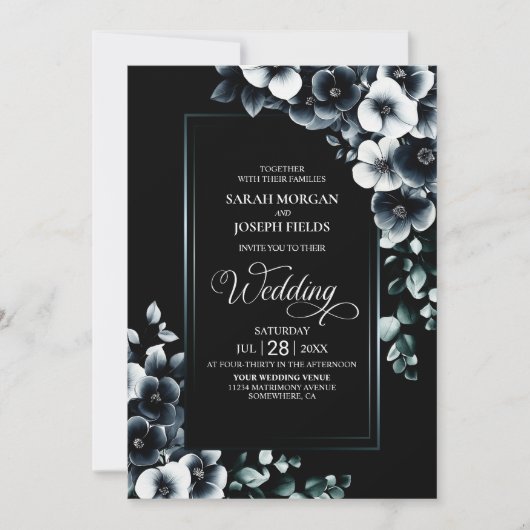 Modern alles in een zwart-wit bloemenhuwelijk kaart