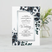 Modern alles in één zwart witte bloemenbruiloft kaart (Staand voorkant)