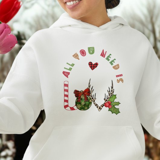 Modern alles wat je nodig hebt is liefde kerst vro hoodie