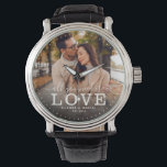Modern ALLES WAT JE NODIG HEBT IS LOVE Wedding Pho Horloge<br><div class="desc">Modern chique fotohorloge met handgeschreven script en moderne typografie lezen:' Alles wat je nodig hebt is Liefde 'naast je aangepaste namen en trouwdatum. Personaliseer met uw favoriete foto en informatie. Geweldig cadeau voor pasgetrouwden,  een jubileum of Valentijnsdag!</div>